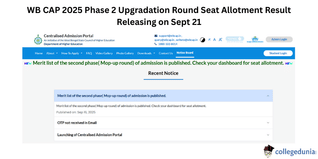 WB CAP 2025 Phase 2 Upgradation Round Seat Allotment Result Releasing on Sept 21